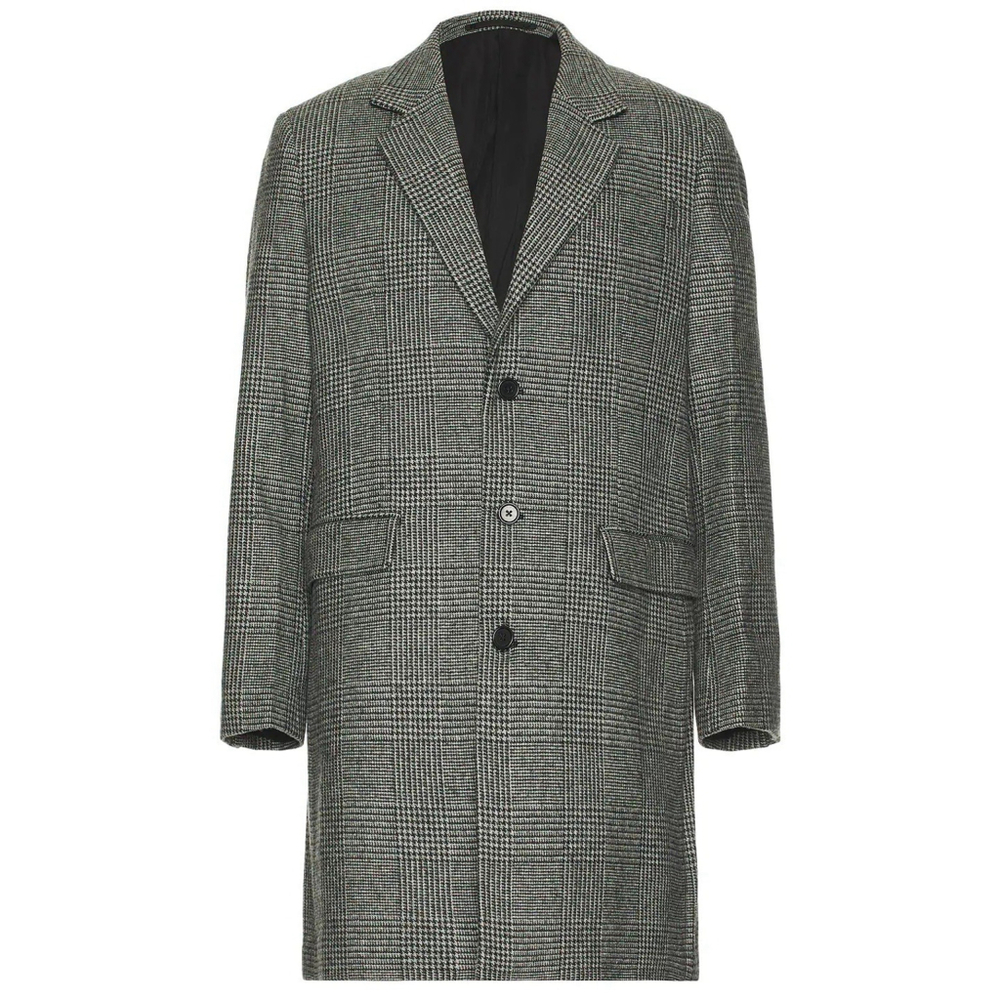 Allsaints Grey Whitlock Checked Formal Coat 40r Three Button Wool Blend Layer